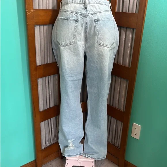 Fashion Nova Blue Straight Leg Jeans with Vintage Distressing - Picture 5 of 16